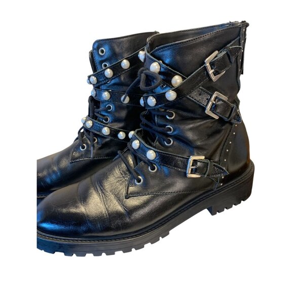 Zara Shoes - Zara Basics Pearl Studded Lace Up Chunky Boots Size 41 Y2K Goth Steampunk Grunge